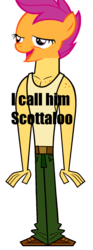 Size: 569x1527 | Tagged: safe, scootaloo, g4, chickun, cursed image, exploitable meme, fusion, meme, scott (total drama), scottaloo, total drama island, what has science done