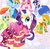 Size: 450x438 | Tagged: safe, artist:akira himekawa, applejack, fluttershy, pinkie pie, rainbow dash, rarity, twilight sparkle, g4, official, action poster, clothes, dress, gala dress, mane six, manga, pucchigumi