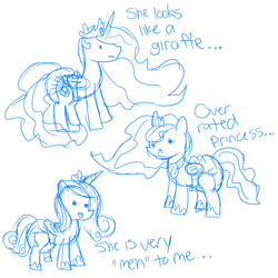 Size: 1200x1200 | Tagged: safe, artist:fillyscoots42, princess cadance, princess celestia, princess luna, alicorn, pony, g4, diaper, diaper fetish, female, mare, monochrome, non-baby in diaper, poofy diaper, sketch