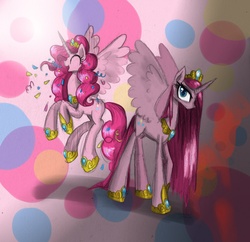 Size: 3137x3041 | Tagged: safe, artist:alicjaspring, pinkie pie, alicorn, pony, g4, duality, element of laughter, pinkamena diane pie, pinkamenacorn, pinkiecorn, race swap, slender, thin, xk-class end-of-the-world scenario