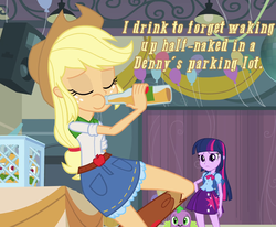 Size: 1142x942 | Tagged: safe, edit, edited screencap, screencap, applejack, spike, twilight sparkle, equestria girls, g4, apple cider, balloon, cards against equestria girls, cider