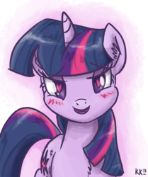 Size: 836x1000 | Tagged: safe, artist:king-kakapo, twilight sparkle, pony, unicorn, g4, bedroom eyes, blushing, chest fluff, female, heart, heart eyes, looking at you, love face, smiling, solo, unicorn twilight, wingding eyes