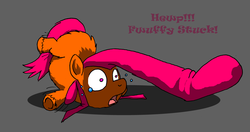 Size: 1311x691 | Tagged: safe, artist:fluffsplosion, fluffy pony, pompadour, solo, stuck, stupidly large hair