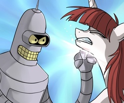Size: 600x500 | Tagged: safe, artist:uc77, oc, oc:fausticorn, abuse, bender bending rodríguez, crossover, faustabuse, futurama, male, oc abuse, punch, violence, wat, why, wtf