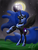 Size: 768x1024 | Tagged: safe, artist:dreamyartcosplay, nightmare moon, alicorn, pony, g4, angry, eclipse, ethereal mane, female, hoof shoes, mare, mare in the moon, moon, rearing, signature, solo, starry mane, sun