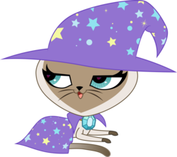 Size: 6000x5329 | Tagged: safe, trixie, cat, pony, siamese cat, unicorn, g4, absurd resolution, cape, clothes, crossover, female, hat, kathleen barr, littlest pet shop, mare, scout kerry, simple background, solo, transparent background, trixie's cape, trixie's hat, voice actor joke