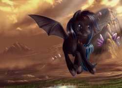 Size: 1024x743 | Tagged: safe, artist:zilvart, oc, oc only, bat pony, pony, flying, solo