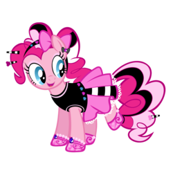 Size: 1000x1000 | Tagged: safe, artist:pixelkitties, pinkie pie, earth pony, pony, g4, alternate hairstyle, clothes, female, goth, gothic pinkie, mare, pinkie pie's boutique, shoes, simple background, skirt, solo, toy interpretation, transparent background, vector
