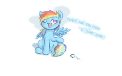 Size: 1280x805 | Tagged: dead source, safe, artist:xcopyen002, rainbow dash, pegasus, pony, g4, dialogue, female, solo, text