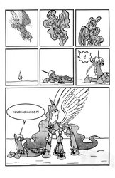 Size: 719x1112 | Tagged: safe, artist:leon-z, princess celestia, oc, g4, comic, monochrome, thunderbolt