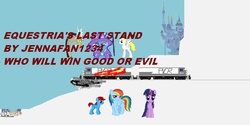 Size: 900x451 | Tagged: safe, artist:jennafan1234, discord, rainbow dash, trixie, twilight sparkle, oc, g4, canterlot, locomotive, ms paint, ponyville, snow, train, wat