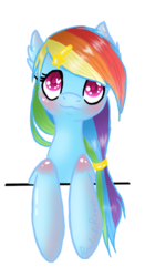 Size: 376x720 | Tagged: safe, rainbow dash, g4, alternate hairstyle, female, hairclip, ponytail, solo