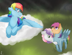 Size: 800x618 | Tagged: safe, artist:llacky, rainbow dash, scootaloo, sweetie belle, g4, clothes, costume