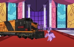 Size: 1024x646 | Tagged: safe, artist:jennafan1234, twilight sparkle, alicorn, pony, g4, cargo ship, female, gala, male, mare, shipping, straight, that's our sid, train, twilight sparkle (alicorn)