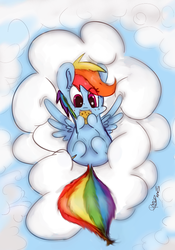 Size: 672x958 | Tagged: dead source, safe, artist:tkc, rainbow dash, g4, chibi, cloud, cookie, eating, female, solo