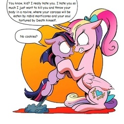 Size: 370x370 | Tagged: safe, edit, idw, princess cadance, twilight sparkle, g4, spoiler:comic, dissonant cadance, filly, meme, younger