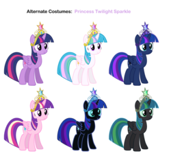 Size: 932x857 | Tagged: safe, artist:overdriv3n, artist:pika-robo, color edit, nightmare moon, princess cadance, princess celestia, princess luna, queen chrysalis, twilight sparkle, alicorn, pony, g4, alternate clothes, female, mare, recolor, simple background, skin, transparent background, twilight sparkle (alicorn)