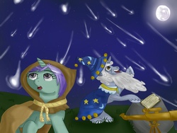 Size: 800x600 | Tagged: safe, artist:samofbob, clover the clever, star swirl the bearded, g4, moon, night, shooting star, telescope