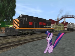 Size: 1024x768 | Tagged: safe, artist:jennafan1234, twilight sparkle, alicorn, pony, g4, female, mare, shipping, solo, straight, that's our sid, train, twilight sparkle (alicorn), why sid why