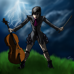 Size: 2400x2400 | Tagged: safe, artist:drizziedoodles, octavia melody, human, g4, badass, cello, female, humanized, lightning, musical instrument, solo