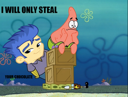 Size: 757x574 | Tagged: safe, flash sentry, g4, chocolate with nuts, exploitable meme, flash sentry savior of the universe, flashface, male, meme, patrick star, spongebob squarepants, tom sentry, tom smith