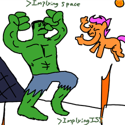 Size: 592x591 | Tagged: safe, scootaloo, g4, space, sun, the incredible hulk