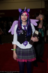 Size: 1365x2048 | Tagged: safe, artist:dtjaaaam, twilight sparkle, human, g4, 2013, book, clothes, cosplay, ears, horn, irl, irl human, megacon, necktie, photo, twilight sparkle (alicorn), vest, wings