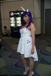 Size: 1365x2048 | Tagged: safe, artist:dtjaaaam, rarity, human, g4, 2013, clothes, cosplay, dress, ears, high heels, horn, irl, irl human, megacon, photo, solo