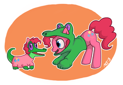 Size: 1950x1350 | Tagged: safe, artist:kittenkraze, gummy, pinkie pie, g4, clothes, cosplay, costume