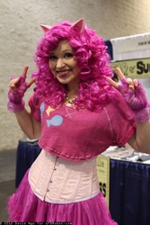 Size: 1365x2048 | Tagged: safe, artist:aktrez, pinkie pie, human, g4, cosplay, irl, irl human, peace sign, photo, solo, wondercon