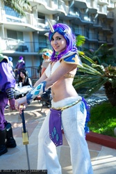 Size: 1365x2048 | Tagged: safe, artist:blakstarr, rarity, human, g4, 2013, anime los angeles, belly button, belly piercing, bellyring, cosplay, irl, irl human, photo, piercing, sword, weapon
