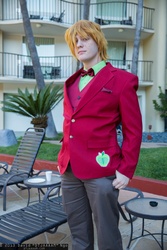 Size: 1365x2048 | Tagged: safe, artist:dtjaaaam, big macintosh, human, g4, 2013, anime los angeles, bowtie, clothes, convention, cosplay, irl, irl human, photo, solo, suit