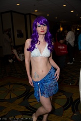 Size: 1365x2048 | Tagged: safe, artist:dtjaaaam, rarity, human, g4, 2013, anime los angeles, belly button, bikini, clothes, convention, cosplay, irl, irl human, photo, sarong, solo, swimsuit