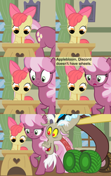 Size: 3000x4740 | Tagged: safe, artist:beavernator, apple bloom, cheerilee, discord, g4, comic, male, ponyville schoolhouse, the simpsons, wheel