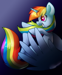 Size: 1000x1200 | Tagged: safe, artist:zoiby, rainbow dash, alicorn, pony, g4, alicornified, female, race swap, rainbowcorn, solo