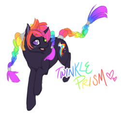 Size: 1192x1132 | Tagged: safe, artist:toastiepony, oc, oc only, pony, unicorn, braid, female, mare, pigtails, rainbow hair, solo, twinkle prism
