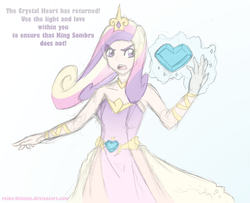 Size: 1000x813 | Tagged: safe, artist:reina-kitsune, princess cadance, human, g4, the crystal empire, crystal heart, dialogue, female, humanized, magic, open mouth, scene interpretation, simple background, solo, white background