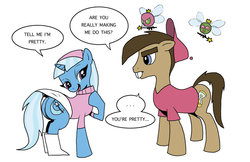 Size: 1024x663 | Tagged: safe, artist:bico-kun, doctor whooves, time turner, trixie, parasprite, g4, butt, clothes, cosmo, costume, crossover, female, male, mare, namesake, plot, pun, stallion, the fairly oddparents, timmy turner, trixie tang, wanda