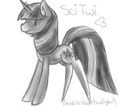 Size: 1150x1000 | Tagged: safe, artist:jumblescarf, twilight sparkle, g4, female, monochrome, pun, scissor twilight, solo, tumblr