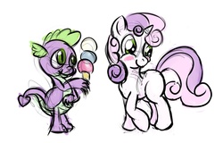 Size: 1200x767 | Tagged: safe, artist:ponytron5000, spike, sweetie belle, g4, ice cream, ship:spikebelle, shipping