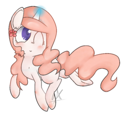 Size: 612x581 | Tagged: safe, artist:lunechapaillini, princess celestia, g4, blank flank, female, flower, magic, pink-mane celestia, simple background, solo, transparent background, younger