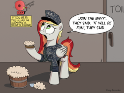 Size: 1032x774 | Tagged: safe, artist:pony-berserker, oc, oc only, oc:autumn flow, pegasus, pony, alarm, clothes, comic, impending doom, military, military uniform, navy, nwu, solo, submarine, this will end in tears, uniform