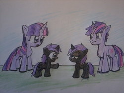 Size: 1024x768 | Tagged: safe, artist:fergarcia220, twilight sparkle, oc, oc:nyx, alicorn, pony, g4, alicorn oc, dusk shine, rule 63, self ponidox, traditional art