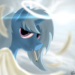 Size: 894x894 | Tagged: safe, artist:gamesadict, trixie, pony, unicorn, g4, female, halo, mare, rest in peace, solo, stoned trixie