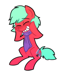 Size: 1192x1467 | Tagged: safe, artist:zicygomar, oc, oc only, oc:headcase, earth pony, pony, clothes, eyes closed, grin, scarf, simple background, smiling, solo, style emulation, transparent background