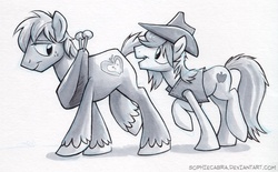 Size: 870x539 | Tagged: safe, artist:kenket, artist:spainfischer, big macintosh, braeburn, earth pony, pony, g4, grayscale, male, monochrome, stallion