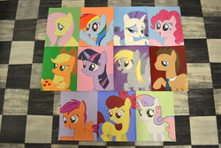 Size: 1280x853 | Tagged: safe, artist:mrs--lovett, apple bloom, applejack, derpy hooves, doctor whooves, fluttershy, pinkie pie, rainbow dash, rarity, scootaloo, sweetie belle, time turner, twilight sparkle, pegasus, pony, g4, cutie mark crusaders, female, mare, painting