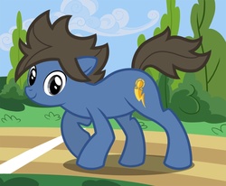 Size: 1000x822 | Tagged: safe, artist:hiina, earth pony, pony, cutie mark, horseshoes, inazuma eleven, inazuma eleven go, inazuma eleven go galaxy, lightning, matatagi hayato, ponified, solo