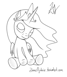 Size: 1900x2200 | Tagged: safe, artist:zamusmjolnir, princess celestia, g4, female, filly, monochrome, solo