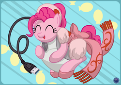 Size: 4500x3150 | Tagged: safe, artist:template93, pinkie pie, g4, chobits, clothes, computer mouse, costume, crossover, cute, eyes closed, female, high res, hug, micro, solo, sumomo